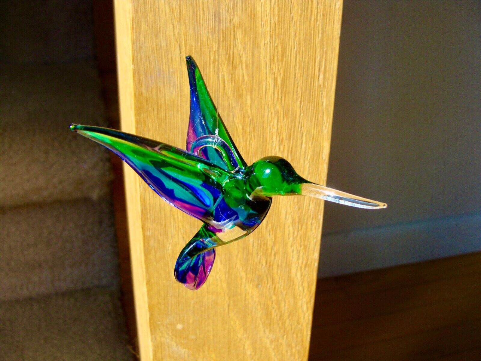 SALE Glass Hanging Hunmmingbirds - Hand made and painted- 