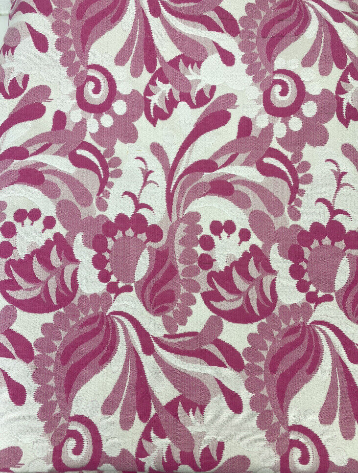 Vintage Pink Paisley Fabric Mod MCM 3.6 Yards Rare Pattern Swirls Floral Groovy