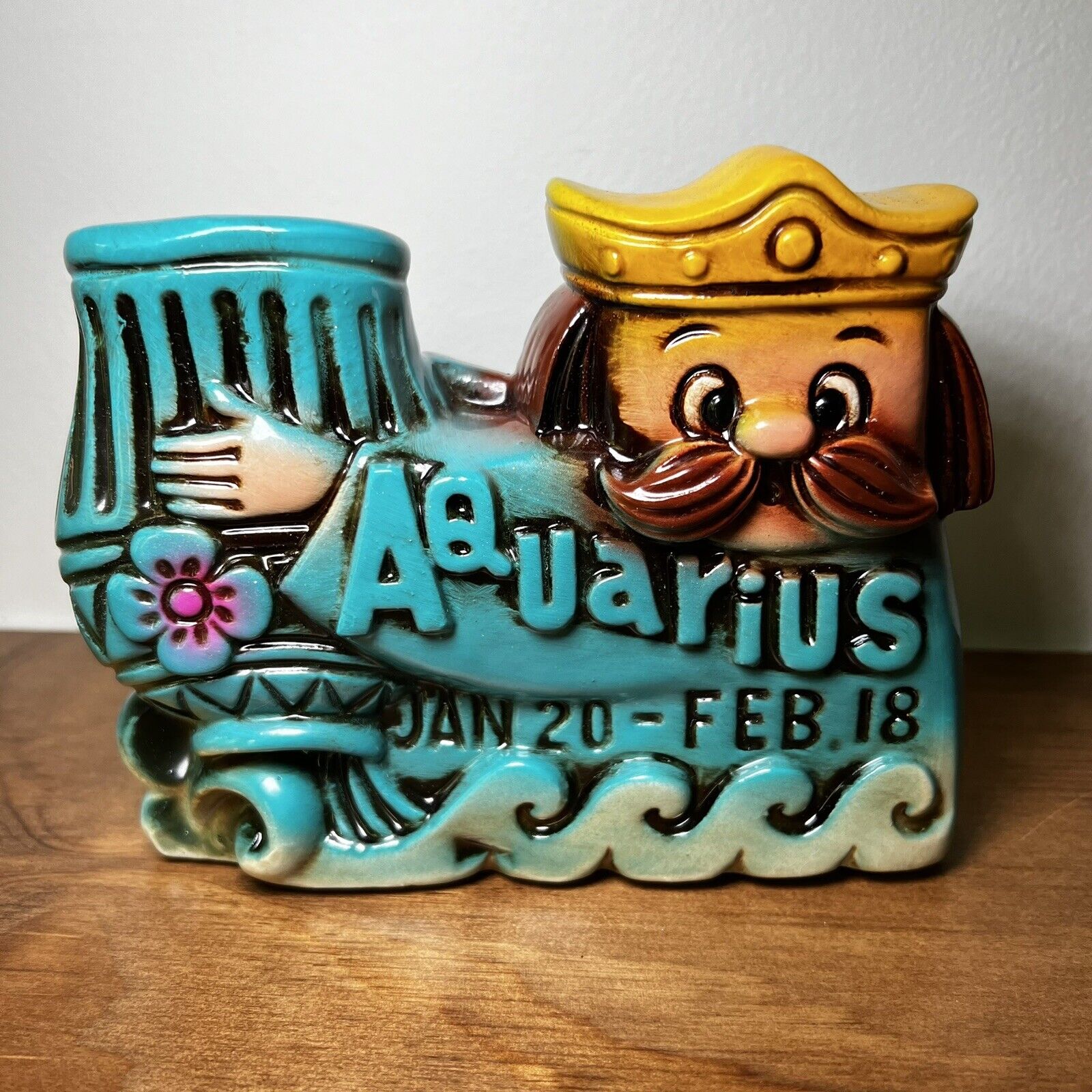 Aquarius Horoscope Ceramic Coin Piggy Bank Made in Japan Possibly VINTAGE