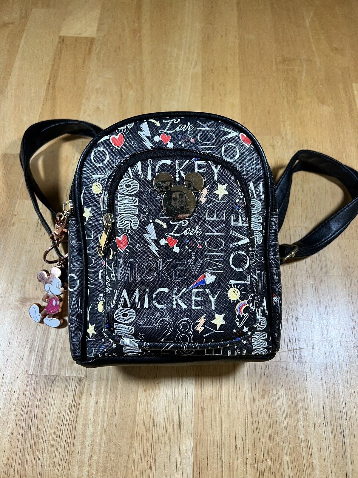 Disney Mickey Mouse LOVE OMG All Over Print Mini Backpack Purse with Keychain