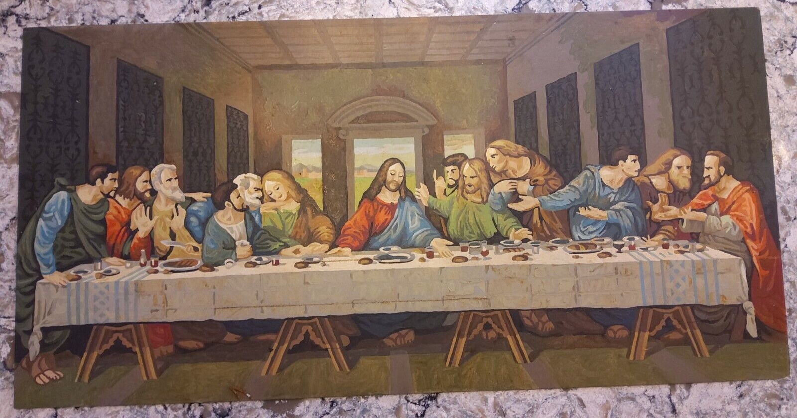 Beautiful Vintage MCM Paint By Number The Last Supper Religious Painting 