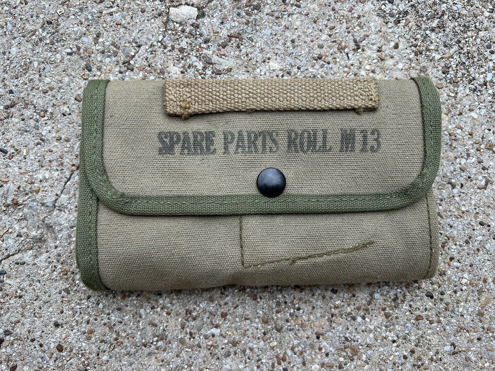 Vtg WWII US Military Issue M13 Spare Parts Roll Pouch Canvas Tan Green Olive 1-9