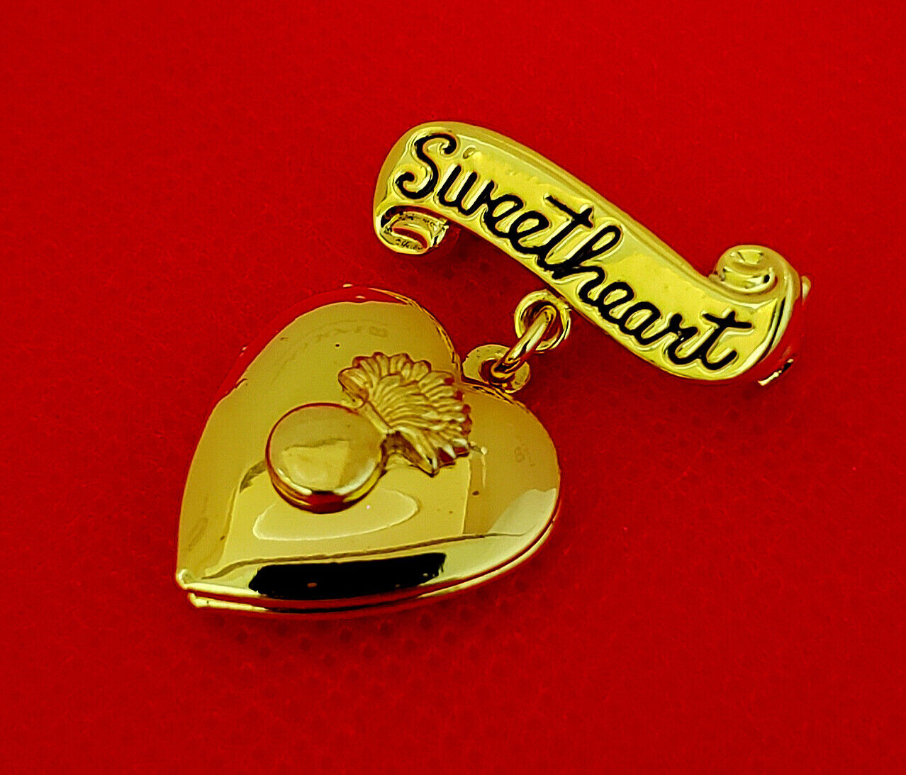 SWEETHEART HEART US Army Ordnance Rare Charm LOCKET DOUBLE PHOTO GOLD Plated