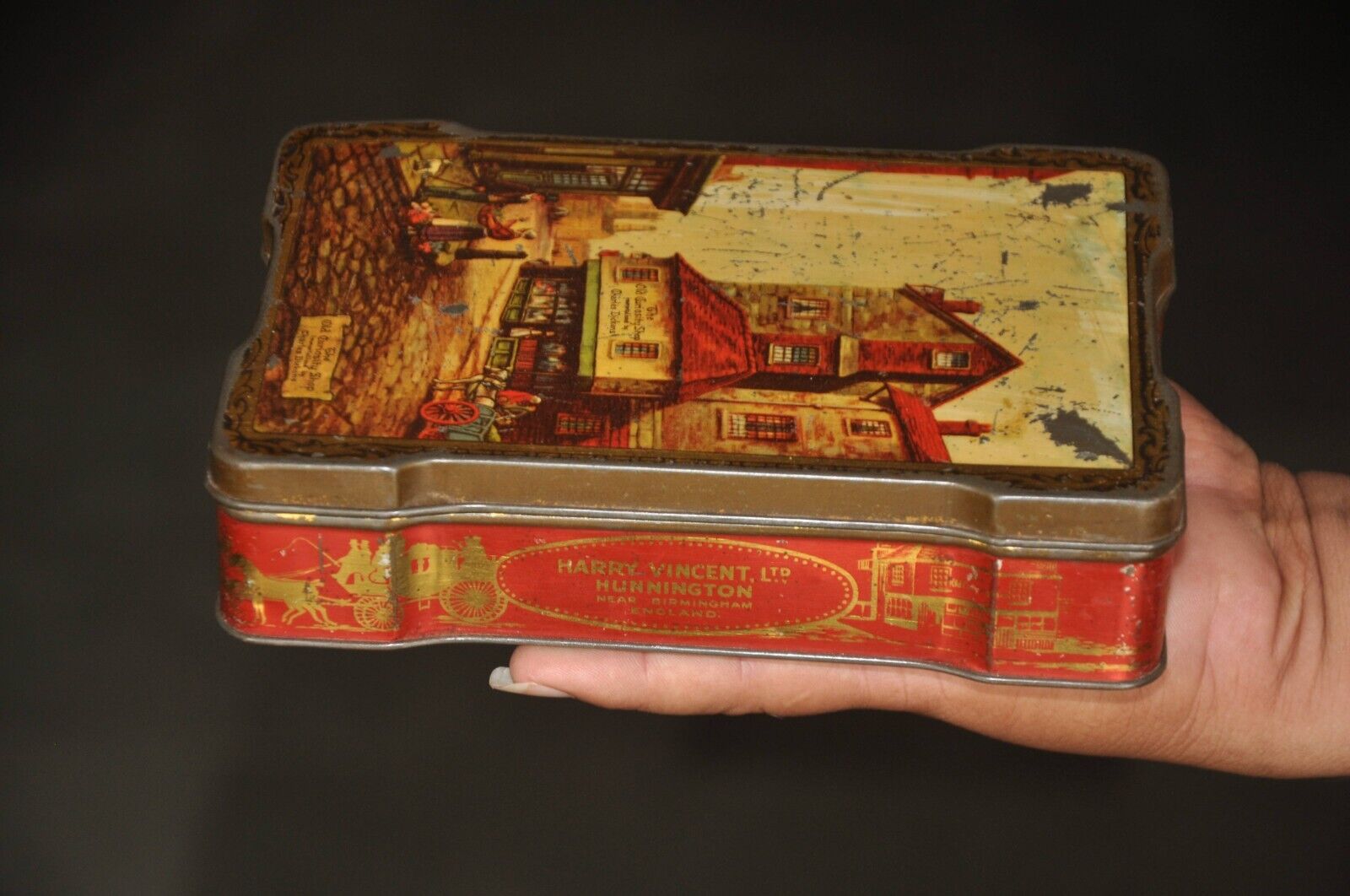 Vintage Harry Vincent Ltd. Hunnington Litho Toffee/Sweets Ad Tin Box, England