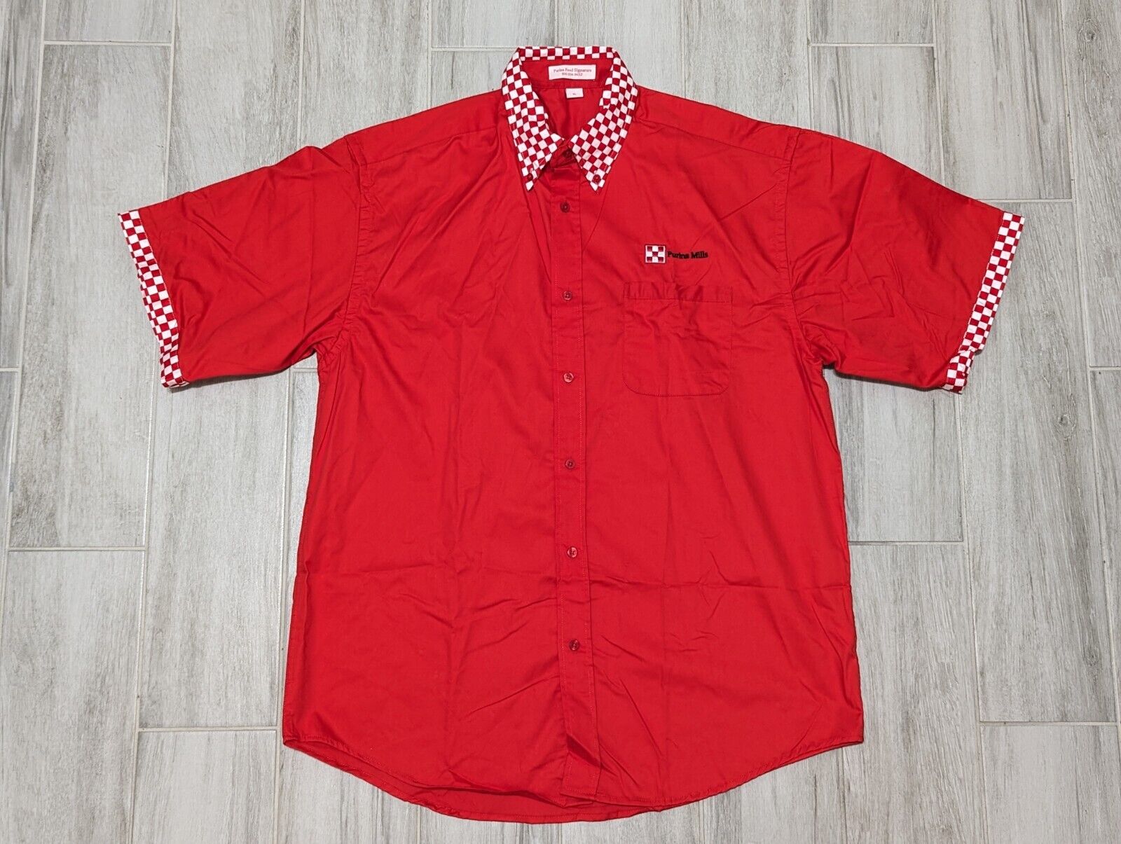 Vintage Purina Mills Checkered Red White Shirt Advertising Company Mens XL NWOT