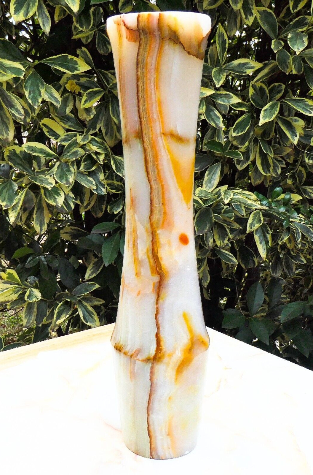 Marble Natural Cut Stone Vase Tan Cream Onyx? Cylinder 12-1/4\