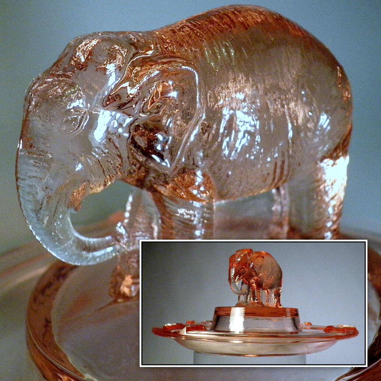 ELEPHANT DEPRESSION GLASS CIGAR ASHTRAY*L.E Smith