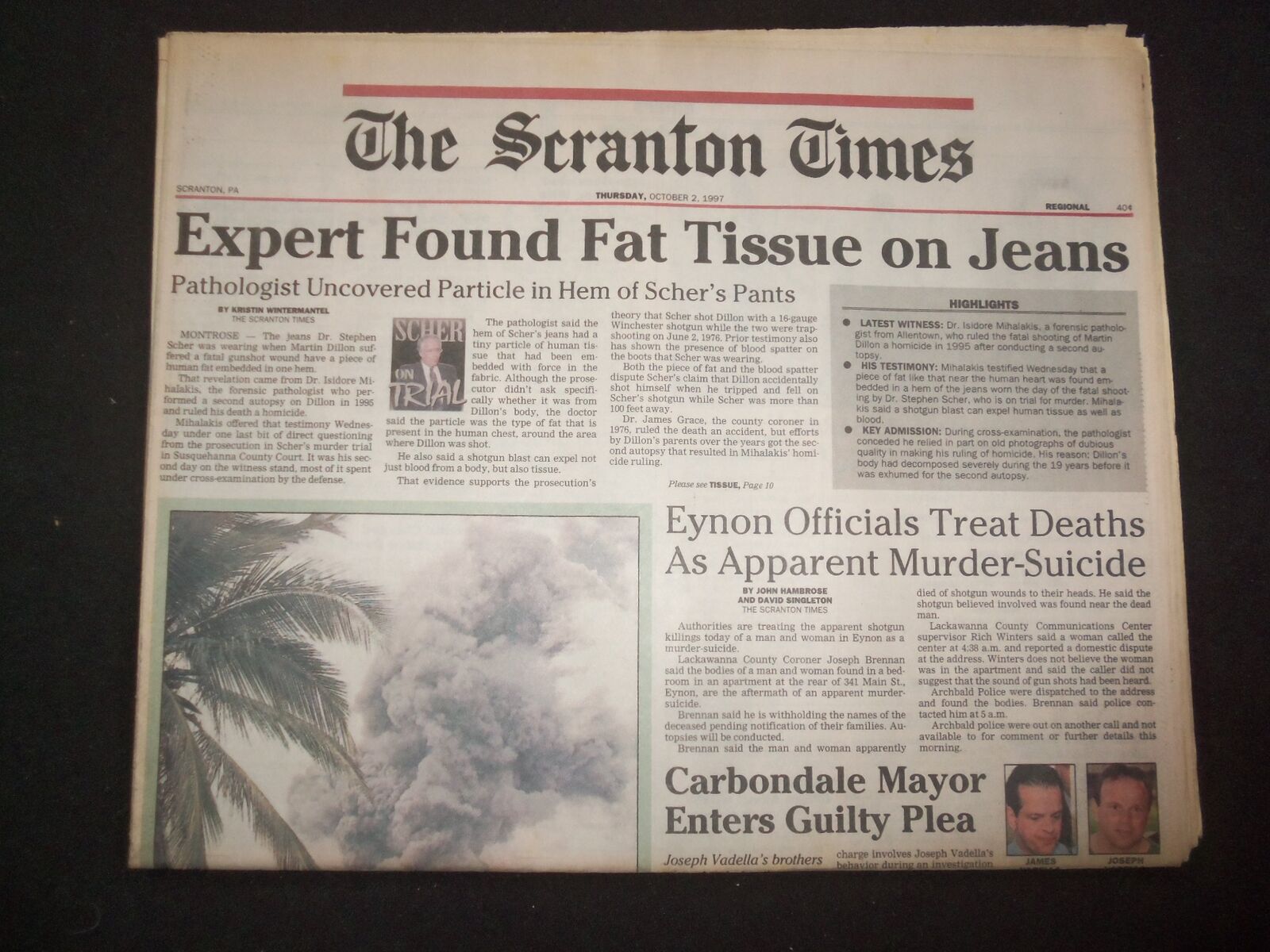 1997 OCT 2 THE SCRANTON TIMES NEWSPAPER - DR. STEPHEN SCHER TRIAL - NP 8406