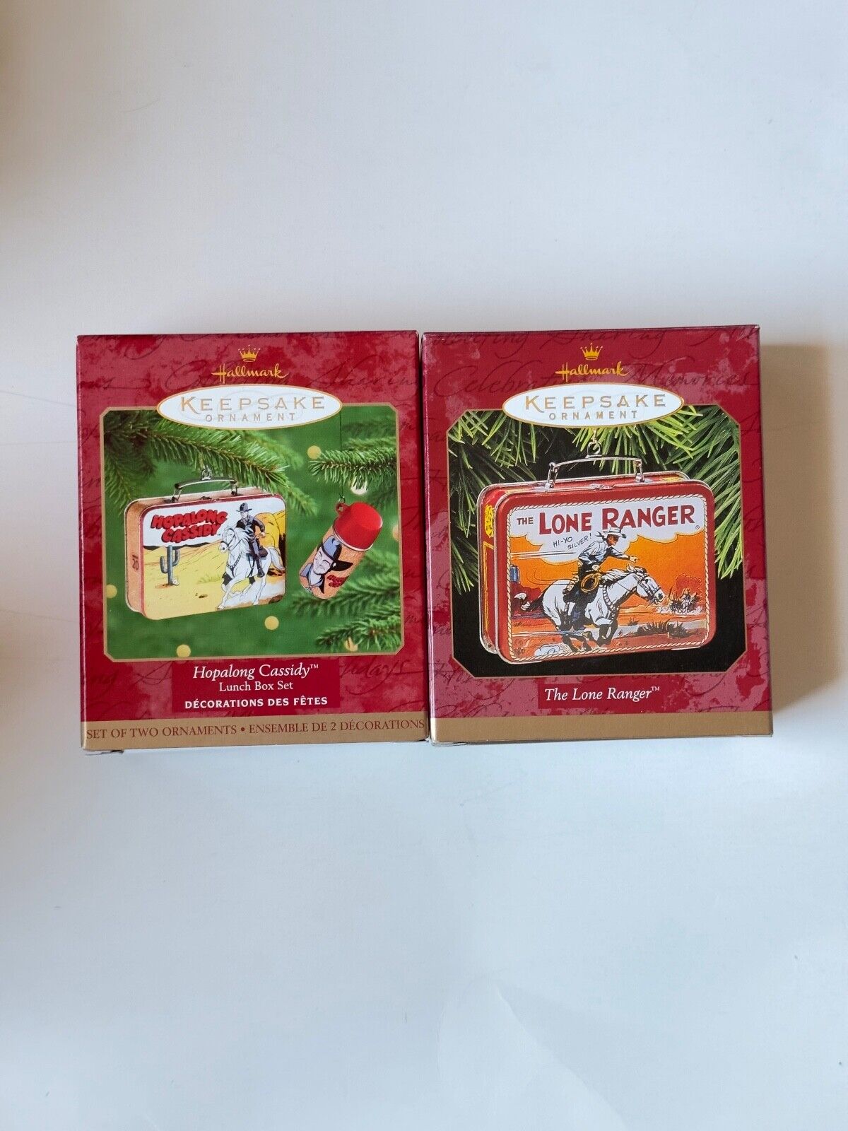 2 Hallmark Ornaments Lone Ranger and Hopalong Cassidy Lunch Boxes Tin NEW  VTG