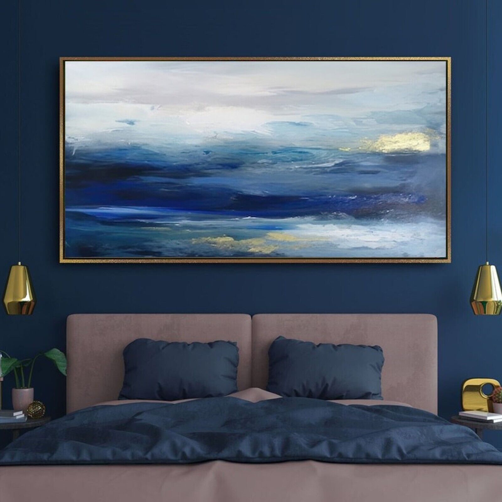 Sale Abstract Multi-Colors Blue Ocean Sunset 60H X 48W Painting $2,495 Now $995