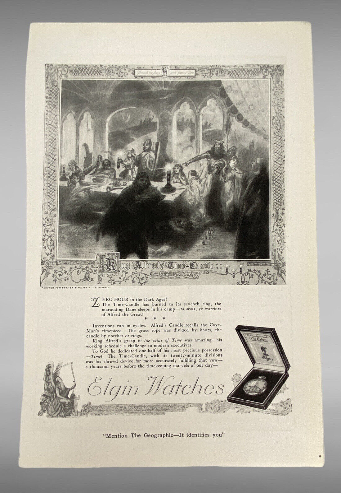 Vtg 1930's ELGIN Watches Print Advertisement Ephemera King Alfreds Time Candle