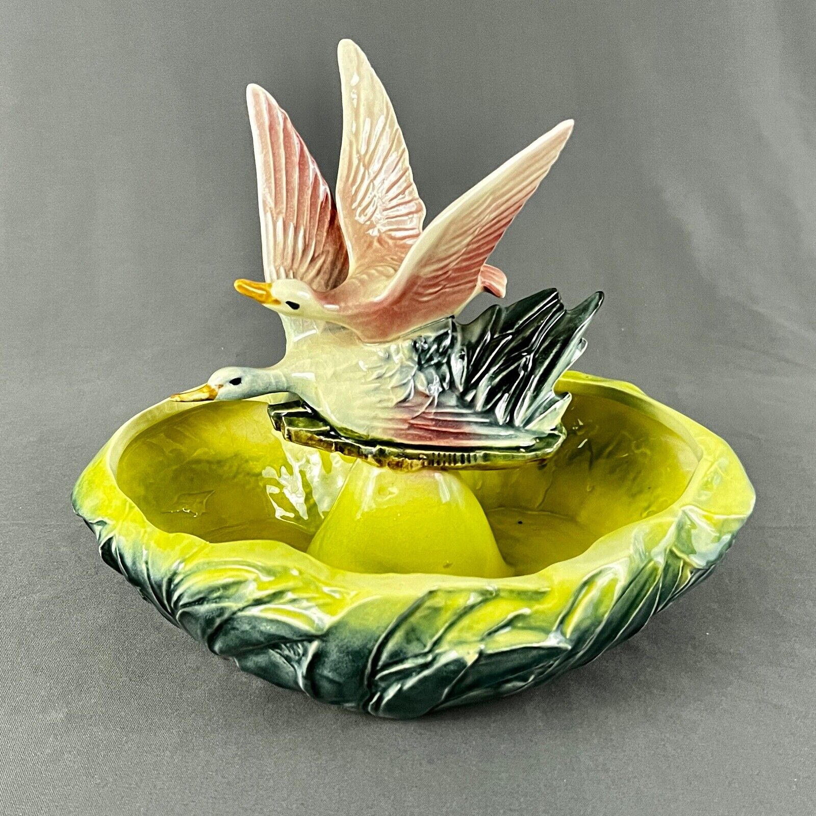 McCoy Pottery Flying Ducks Planter 1955 Pink Chartreuse Teal 10.5 x 8.5 in USA