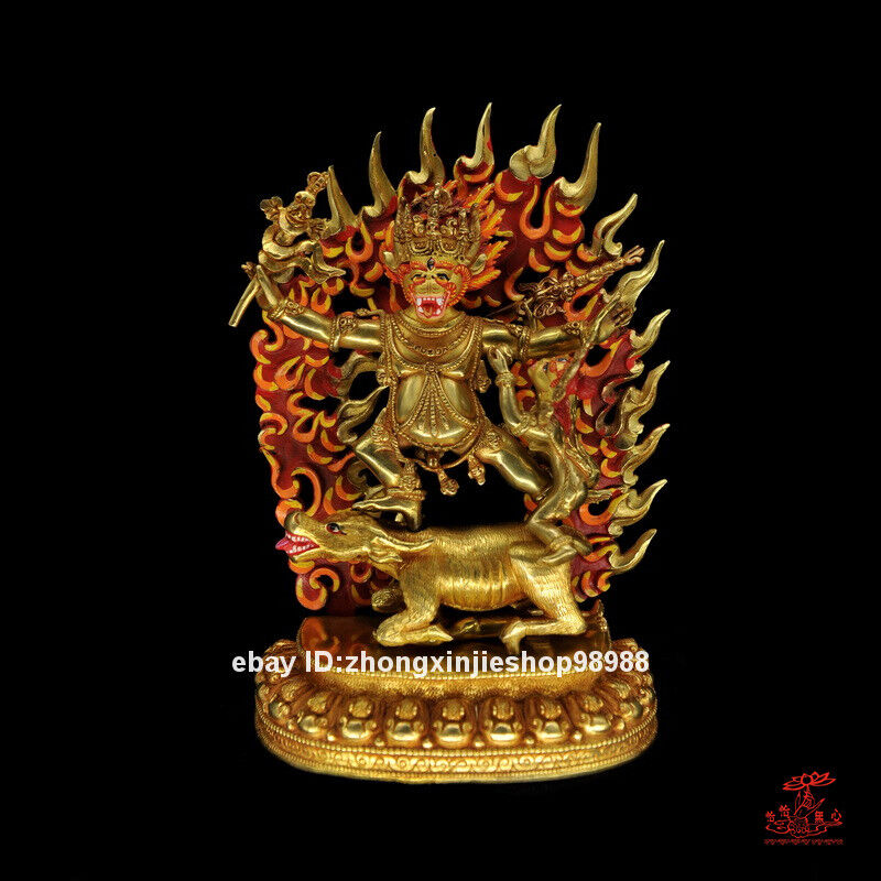 Tibet Nepal Bronze 24K Gold Hell Lord Chos-rgyi Yamantaka Buddha Statue 28cm