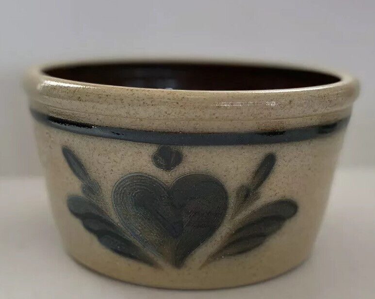 Vintage Shadow Lawn Stoneware Pottery Delaven Wisconsin Tan & Blue Casserole Pot