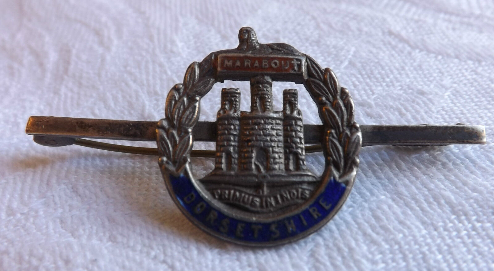 Military WW1 Dorest Regiment Silver Enamel Sweetheart Brooch Badge (2315)