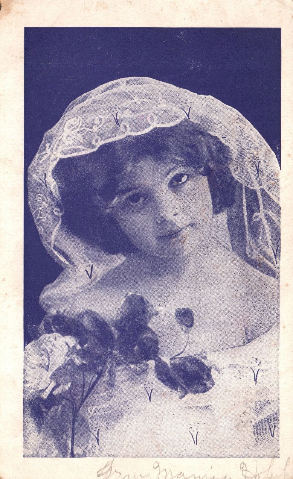 Vintage Postcard 1910's Portrait of a Beautiful Young Lady with Her Wedding Gown