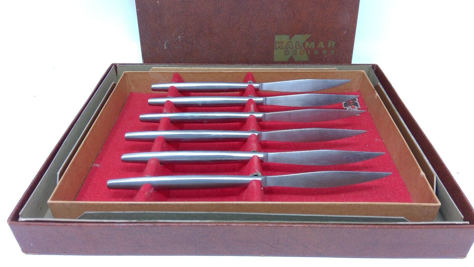 Vintage MCM Kalmar Designs Italy Stainless Steel Set of 6 Knives - In Box