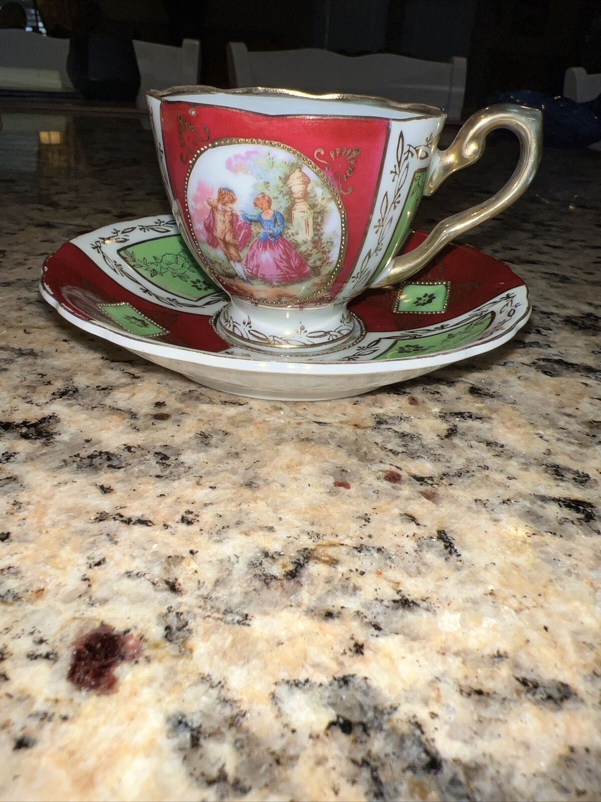 Vintage Shofu China  Courting Couple Demitasse Cup/Saucer  Occupied Japan