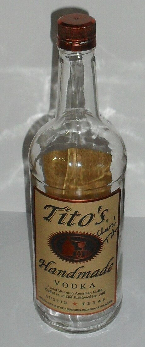 Signed Tito\'s Handmade Vodka Glass 1L Bottle Empty \