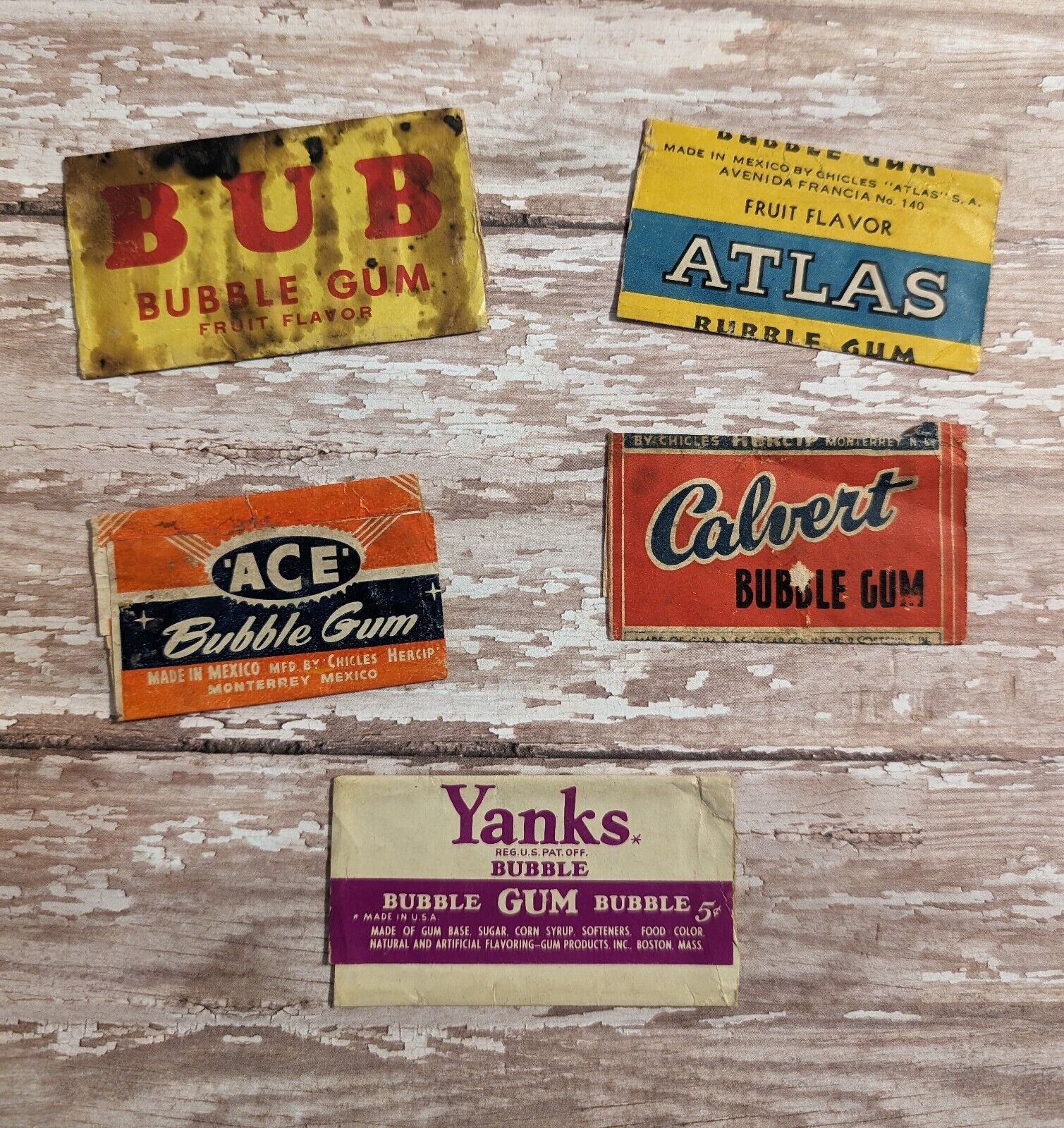 Lot Of 5 Vtg 1940\'s Bubble Gum Wrappers - Rare HTF - Yanks Ace Calvert Atlas Bub