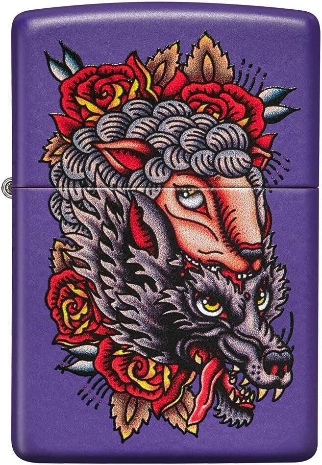 Zippo Wolf in Sheeps Clothing Tattoo Design 49413 Purple Matte