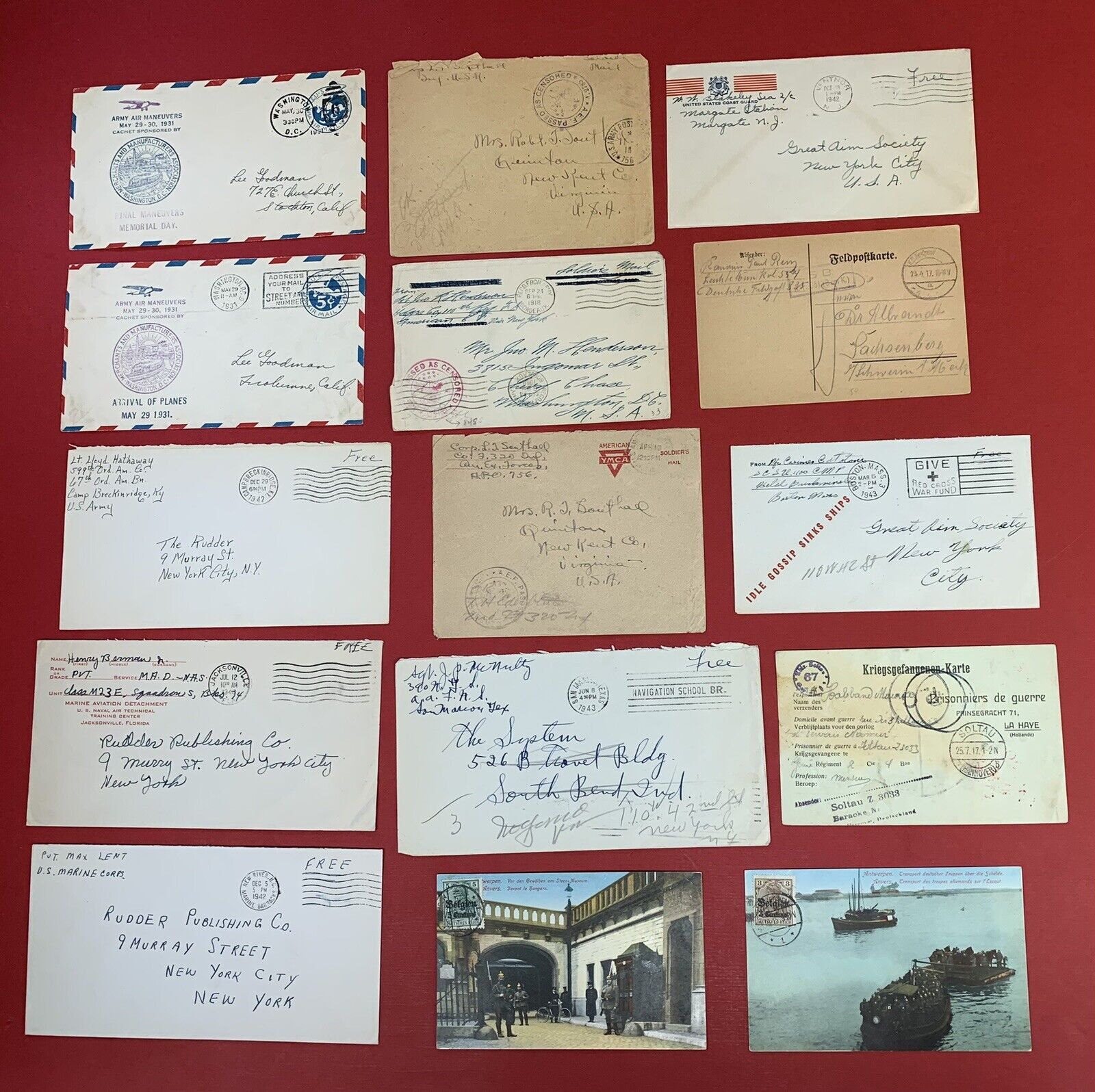 World War I and II, Lot of 15 Covers and Postcards, used between 1917 and 1943