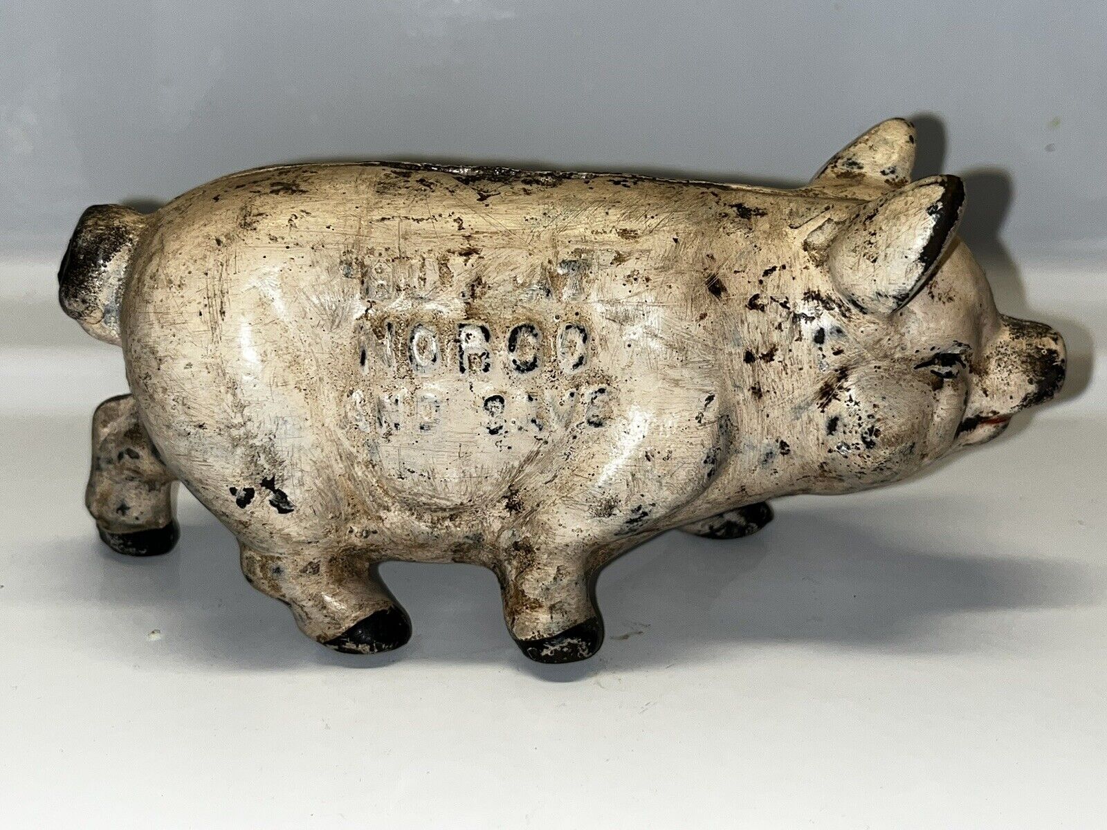Painted Norco Foundry Cast Iron Pig Piggy Bank Figurine Still Bank Pottstown PA