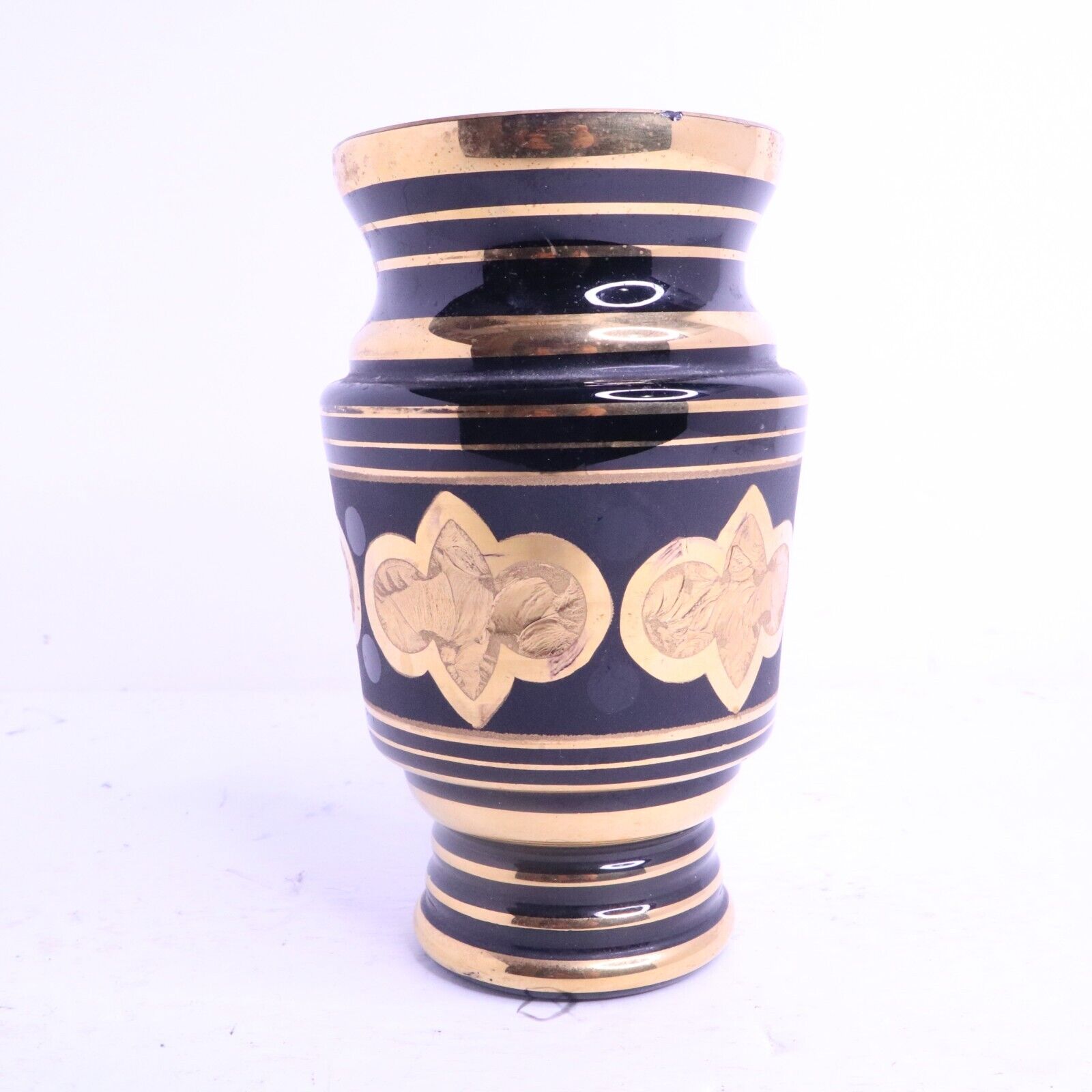 Vintage Handpainted Made in Belgium BOOM Gold and Black Glass Vase Art Deco Rare