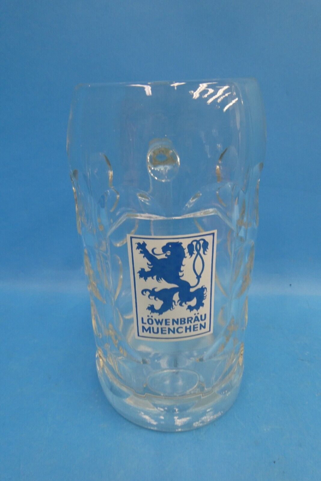 Lowenbrau Muenchen Made in West Germany Glass Dimpled Large Beer Mug