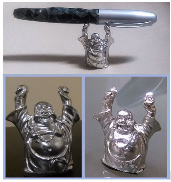 Set of 3 - Laughing BUDDHA Silver Plated Pen Holder Stand Display 
