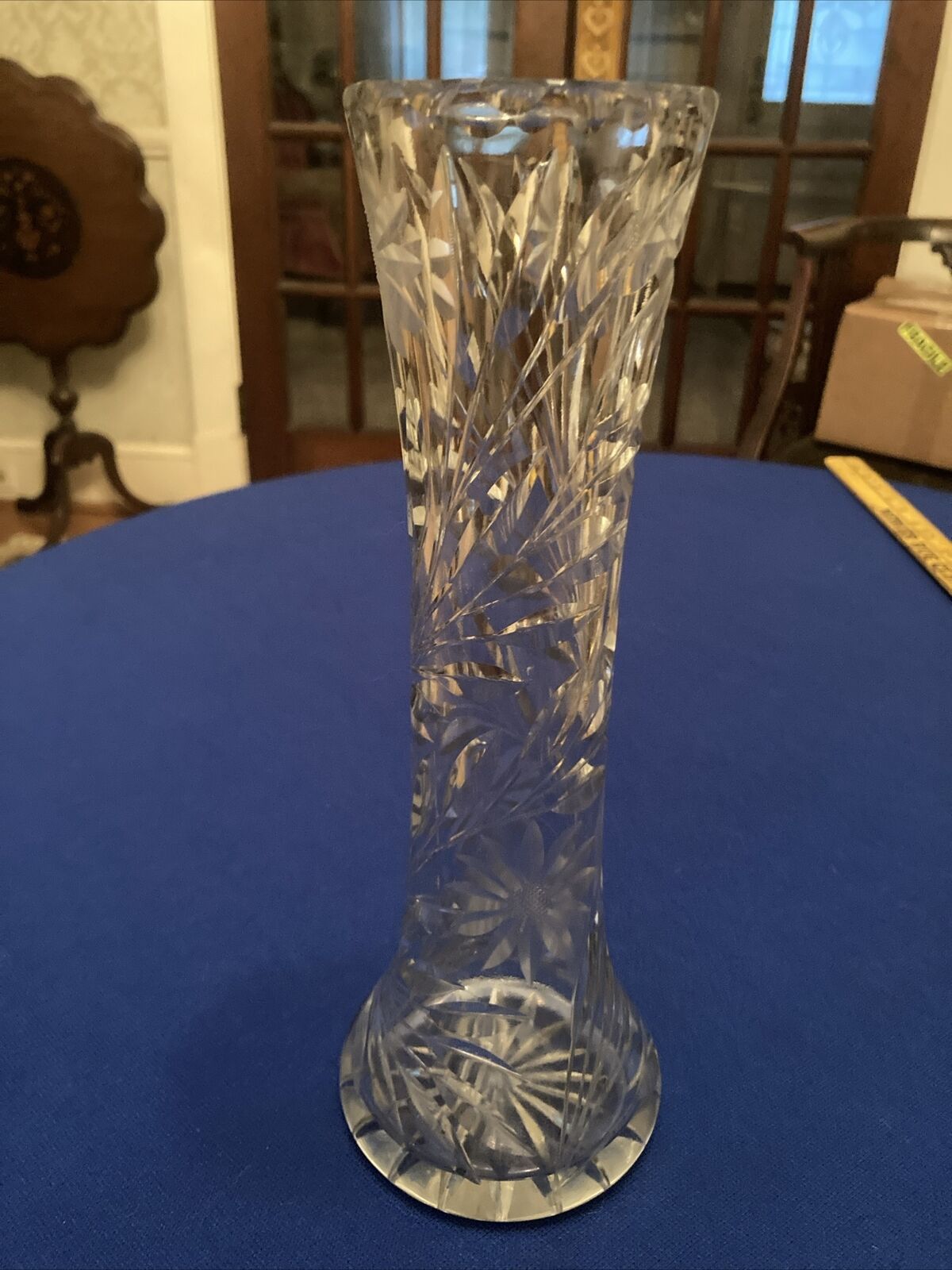 Antique Cut Glass Vase American Brilliant Flower Period 10”Tall