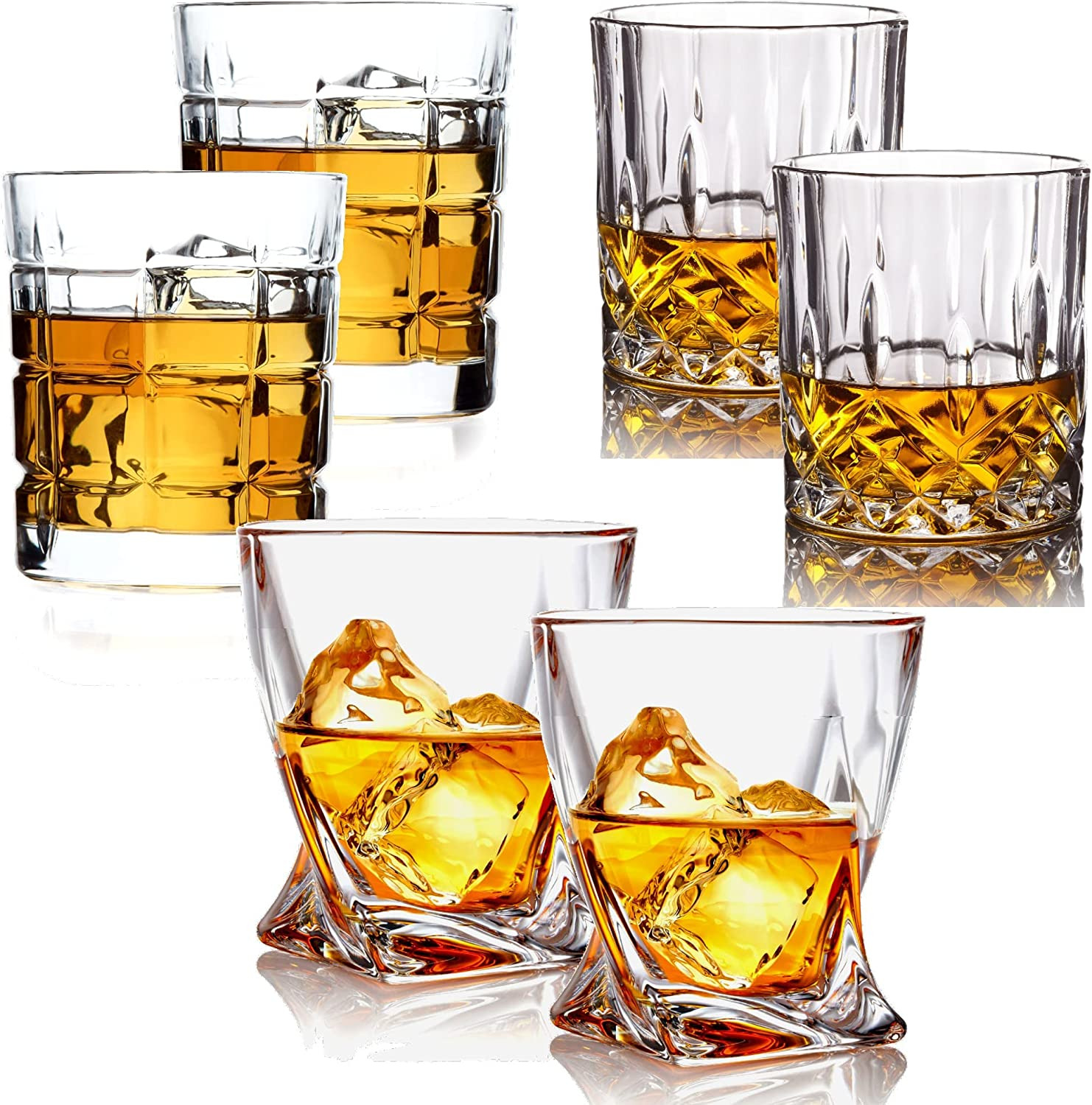 Whiskey Glasses Set of 6 - Multi Style Shot Glasses - 10 Oz Scotch Glasses - Roc
