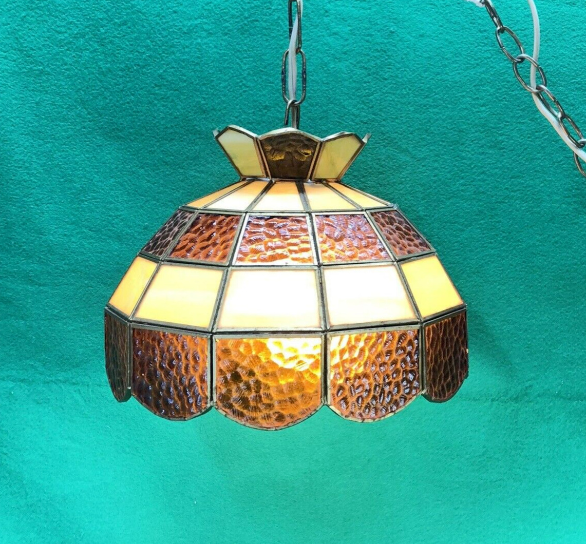 Vintage Caramel Slag Glass Hanging Lamp 12 Inch READ