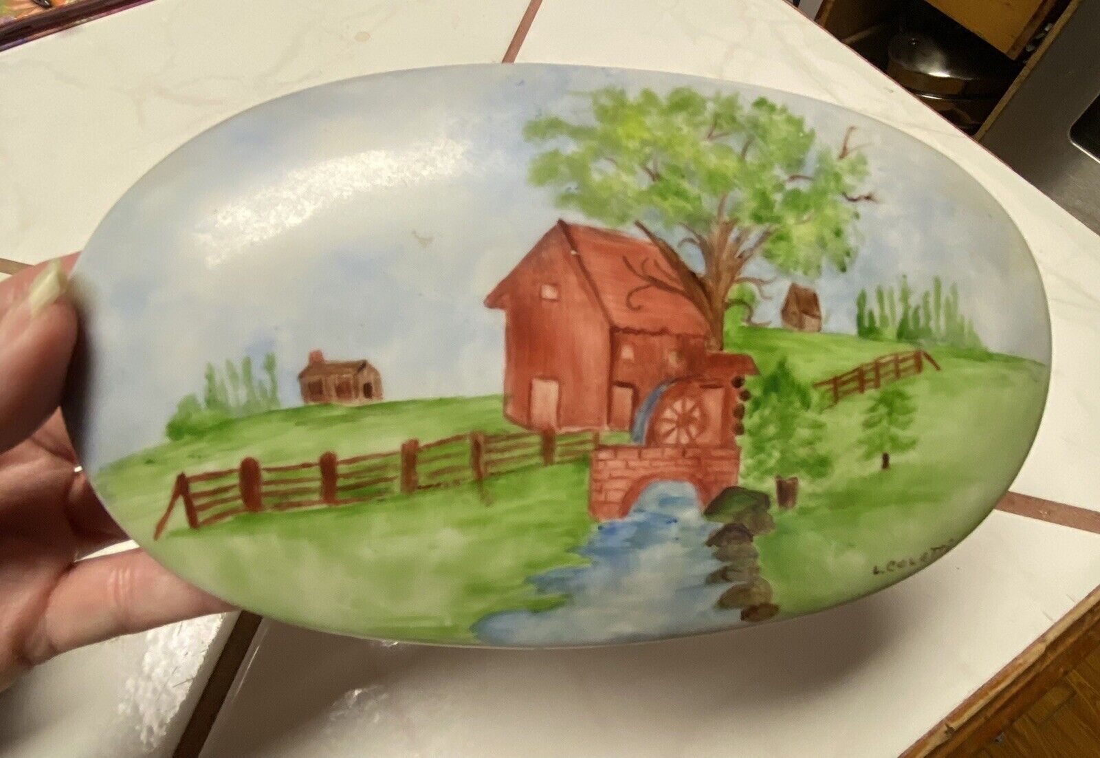 Beautiful Handpainted Vintage Signed Footed Trinket/Jewelry Dish