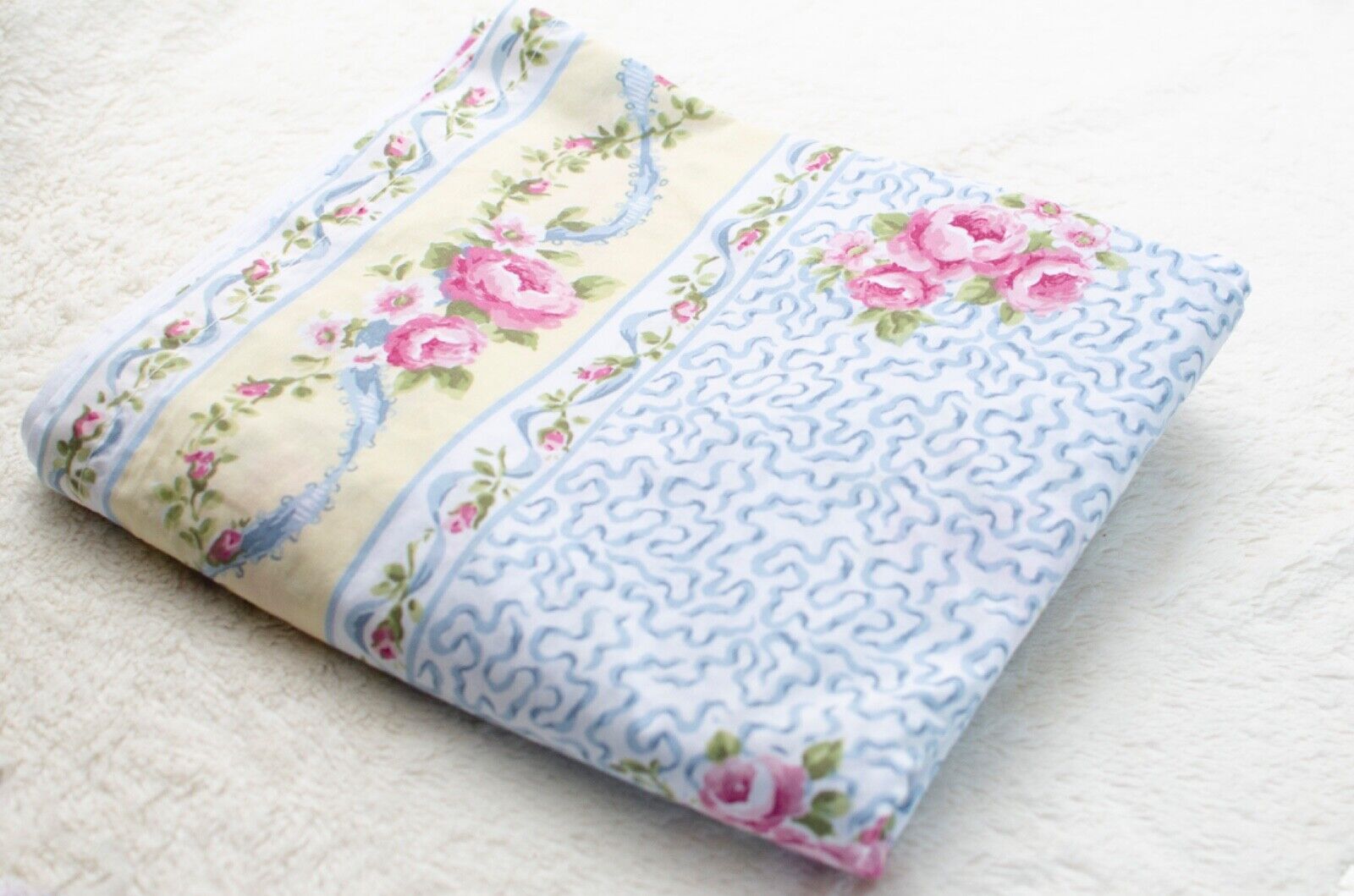 Cannon Queen Sz Floral Sheet Blue Yellow Pink