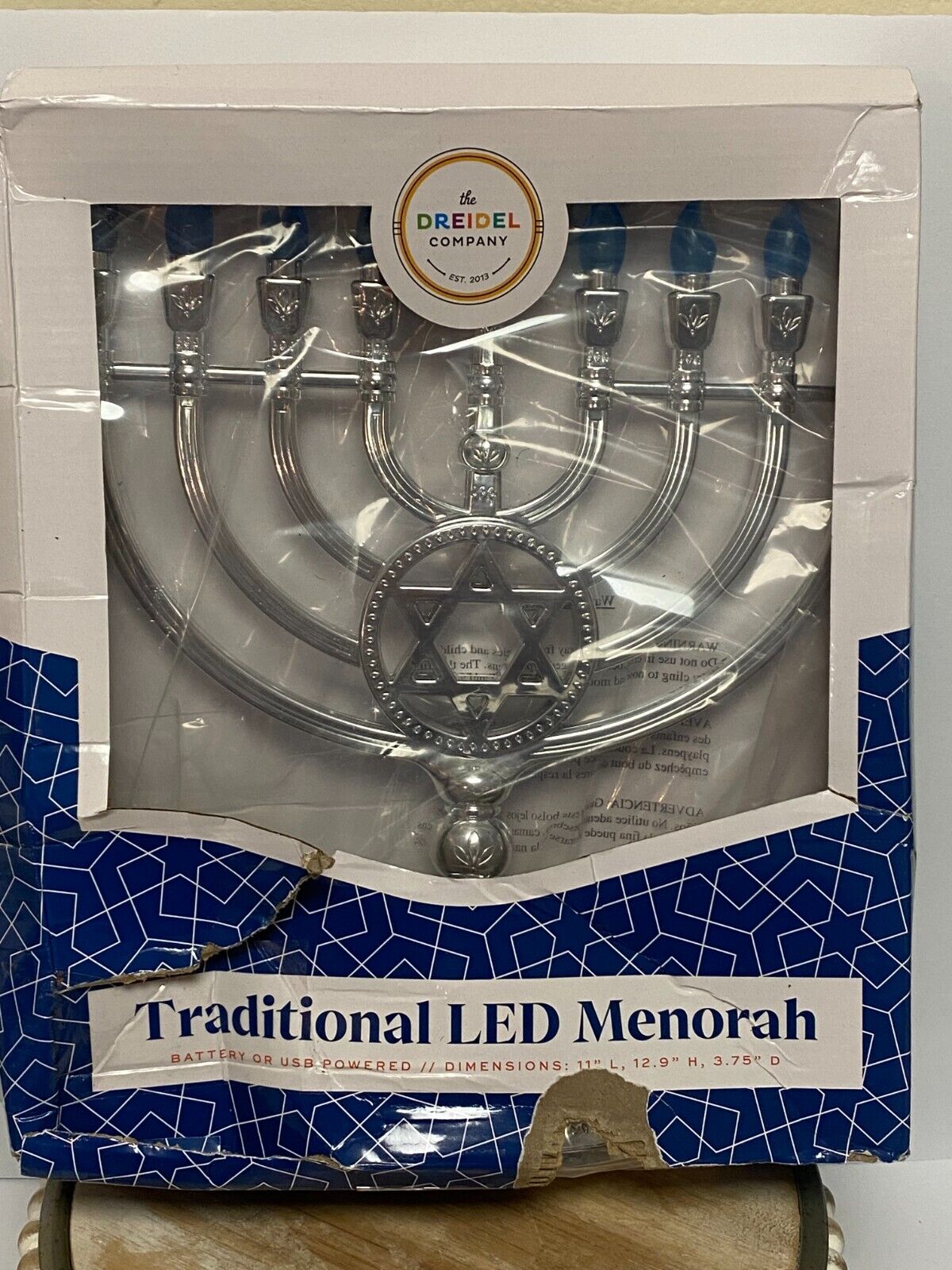The Dreidel Company Traditional LED Electric Silver Hanukkah Menorah, Open Box