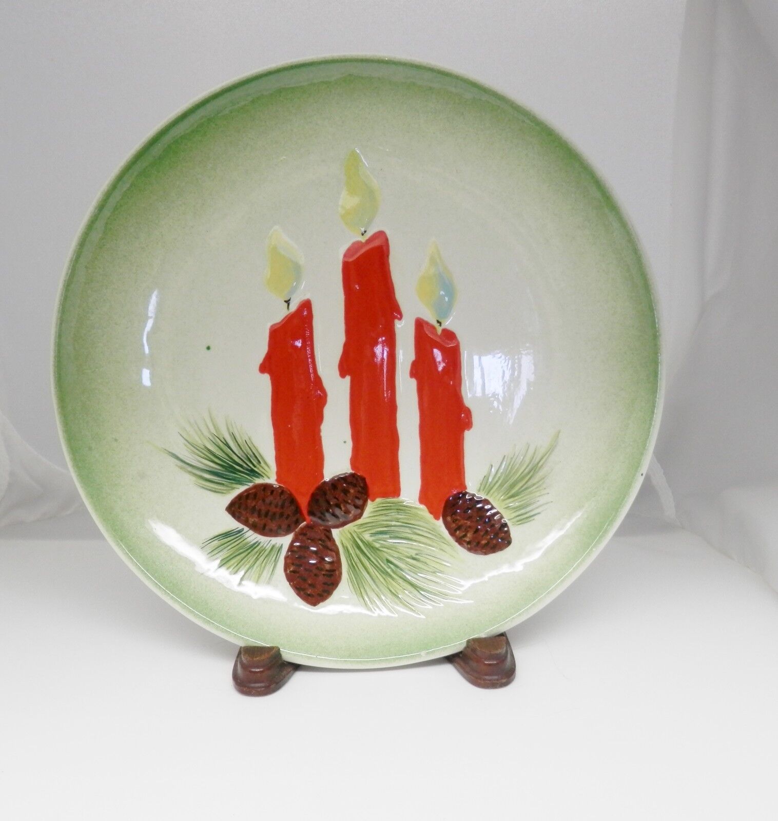 Christmas Candle Plate Ceramic Decoration Vintage mid century 9.25\