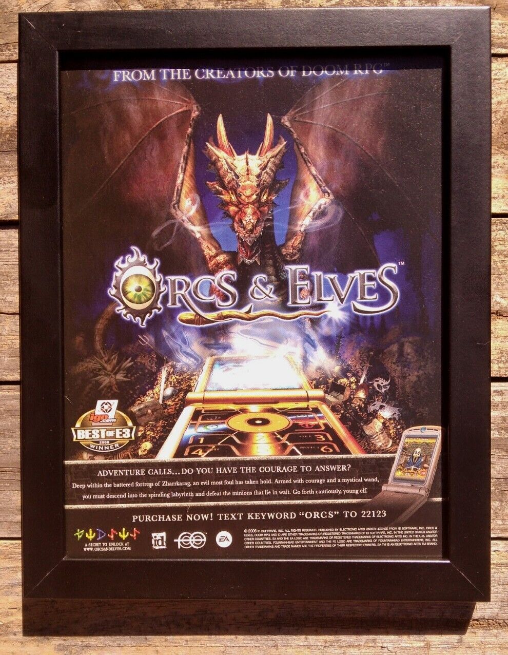 2006 Orcs & Elves RPG Dragon Mobile Phone Video Game Art Framed Print Ad Poster 