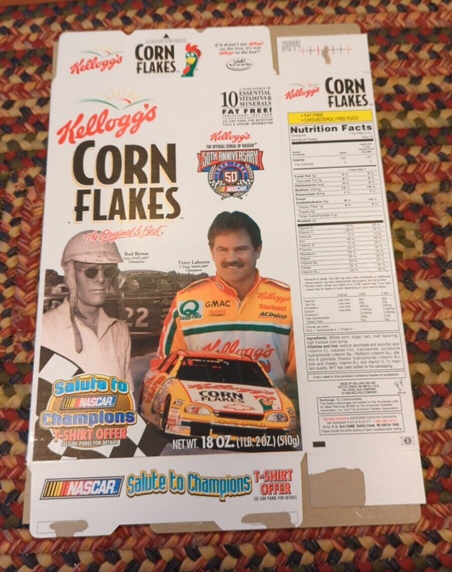 Vintage Cereal Box KELLOGG\'S Red Byron CORN FLAKES 1998 Terry Labonte 18 oz