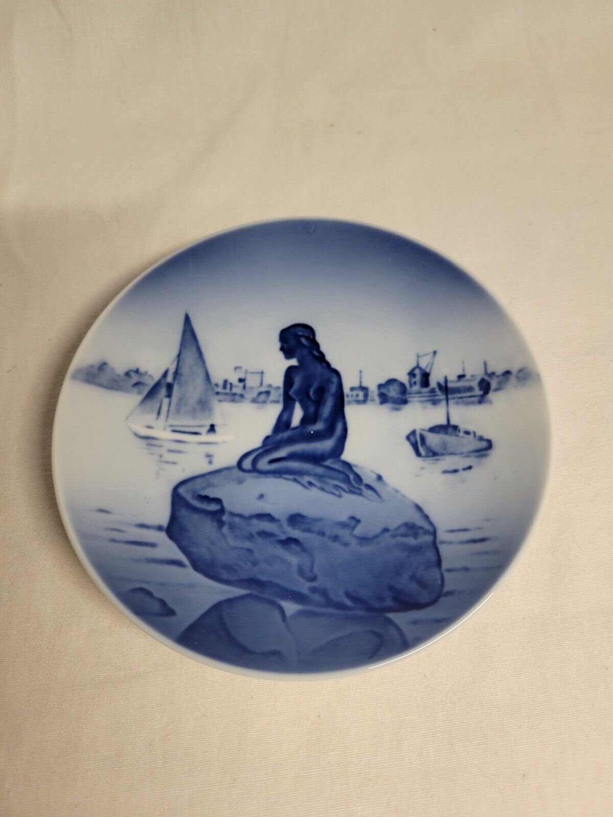Royal Copenhagen Blue and White Plate Langelinie Mermaid Dish Signed RY