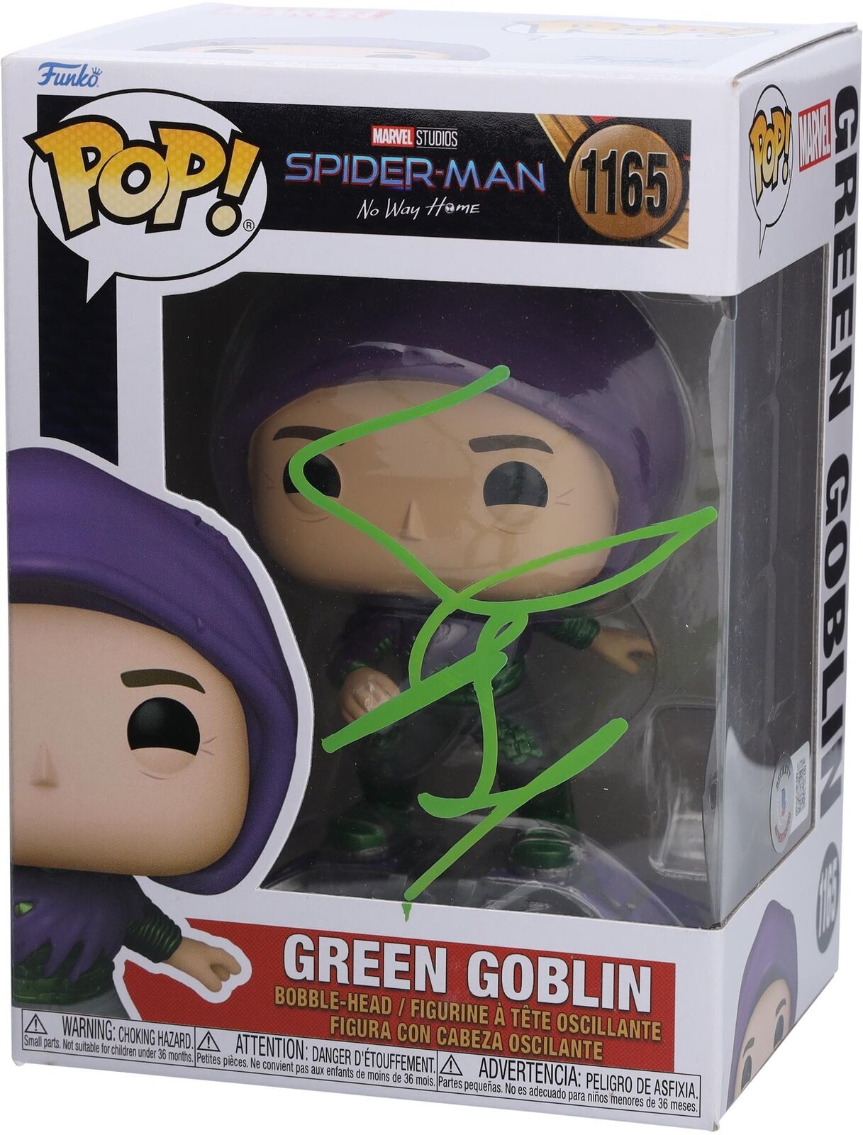 Willem Dafoe Spider-Man Autographed Green Goblin #1165 Funko Pop Figurine BAS