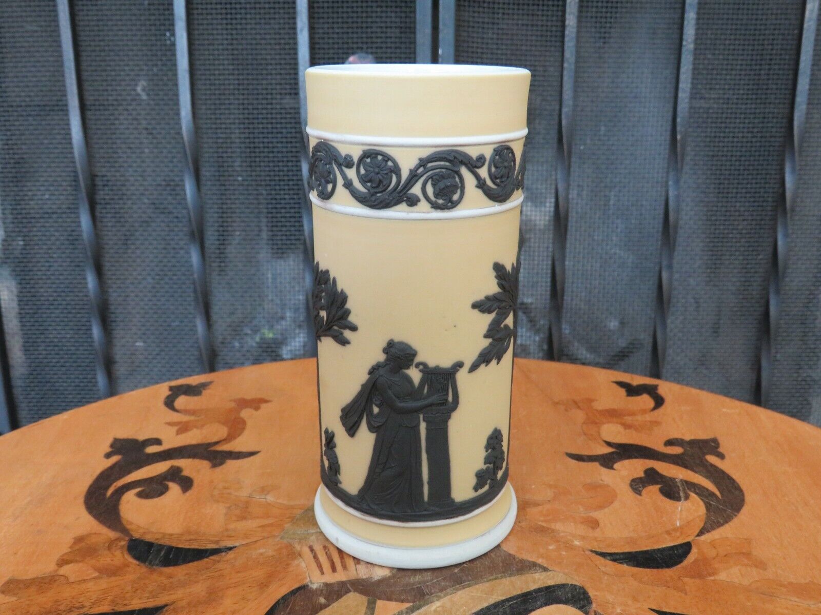 Wedgwood Tri-color Yellow Black Jasperware Spill Vase Apollo Terpsichore c.1920s
