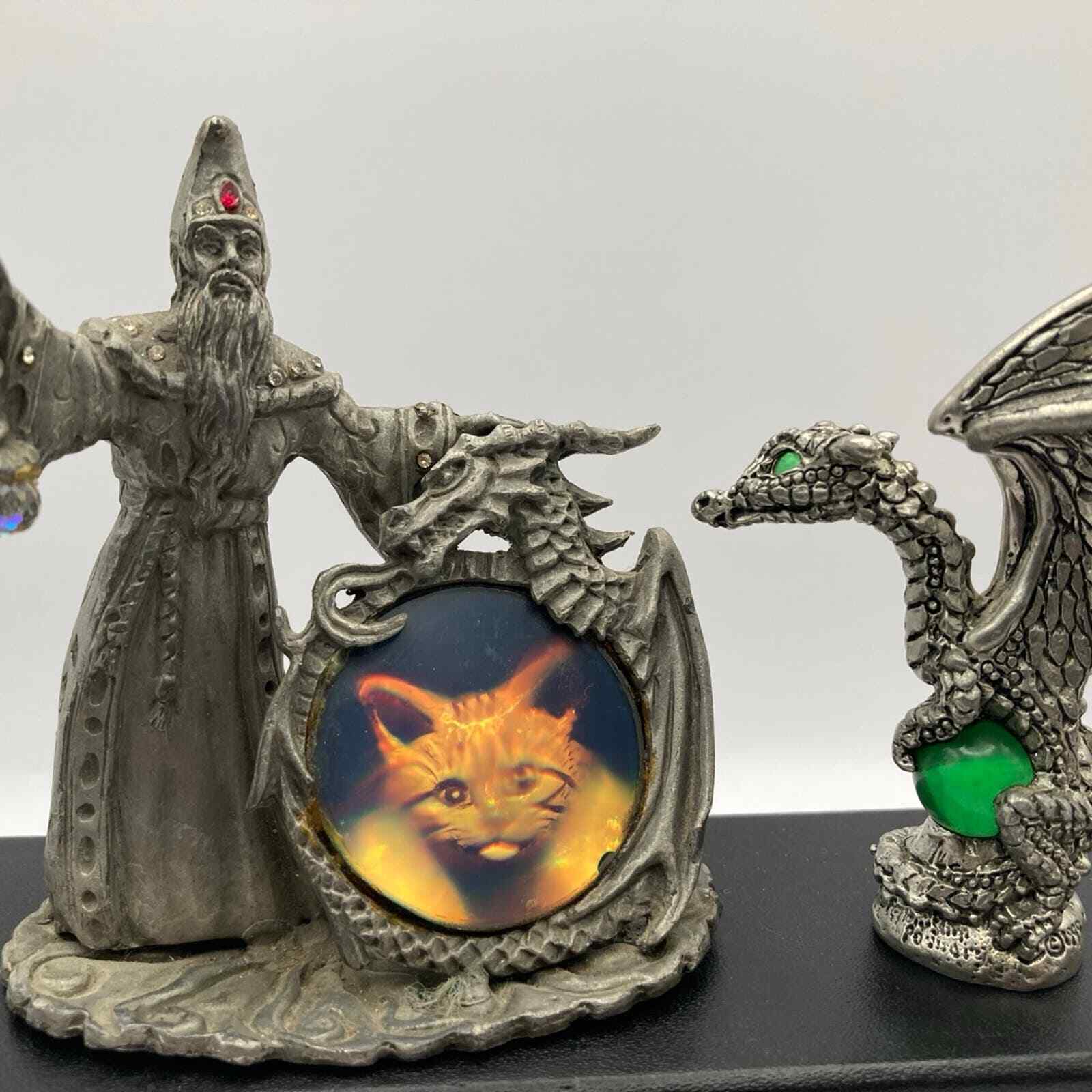 Sunglo Pewter Wizard with Hologram Cat 94- Nice Detailed Pewter Dragon from 99
