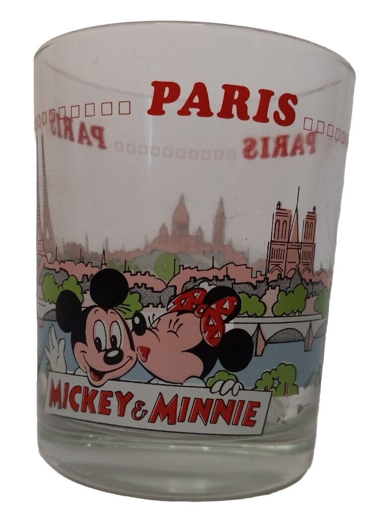 Vintage Paris France Mickey & Minnie Mouse Juice/Drinking Glass Collectible 