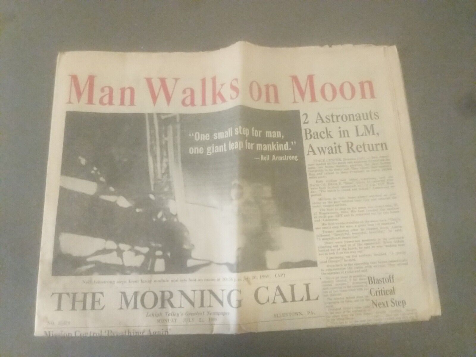 Man Walks On Moon 7/21/1969 the Morning Call allentown pa aged ~ #139