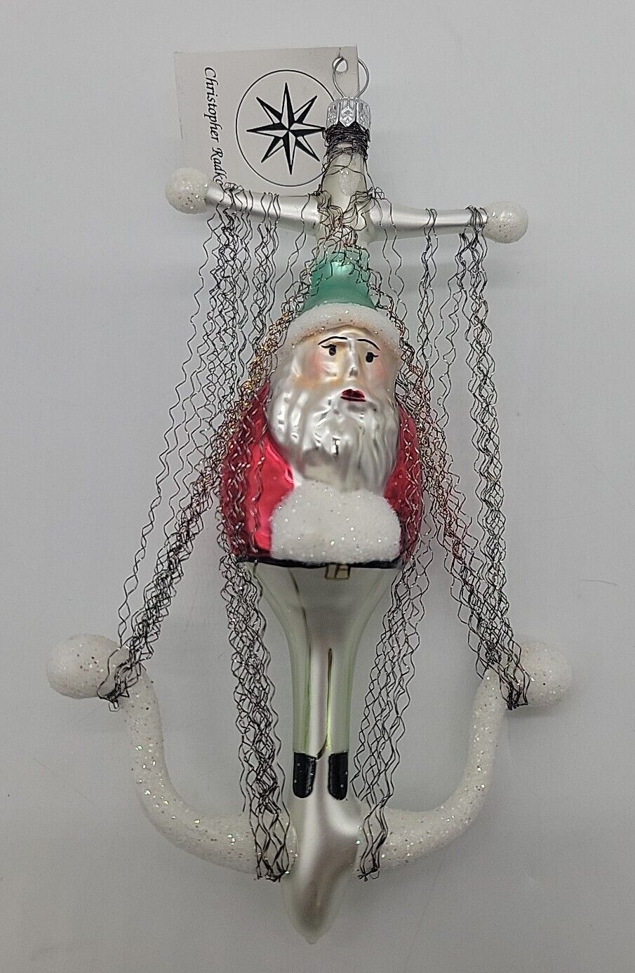 Vtg Christopher Radko Glass Anchor Santa Wire Wrap Christmas Ornament W Tag 