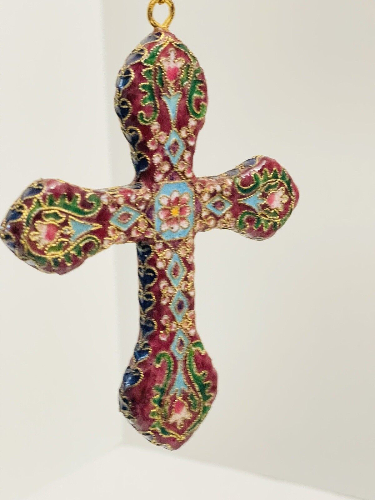 VINTAGE Cloisonné Cross Pendant Ornament Multi Color Detail Design