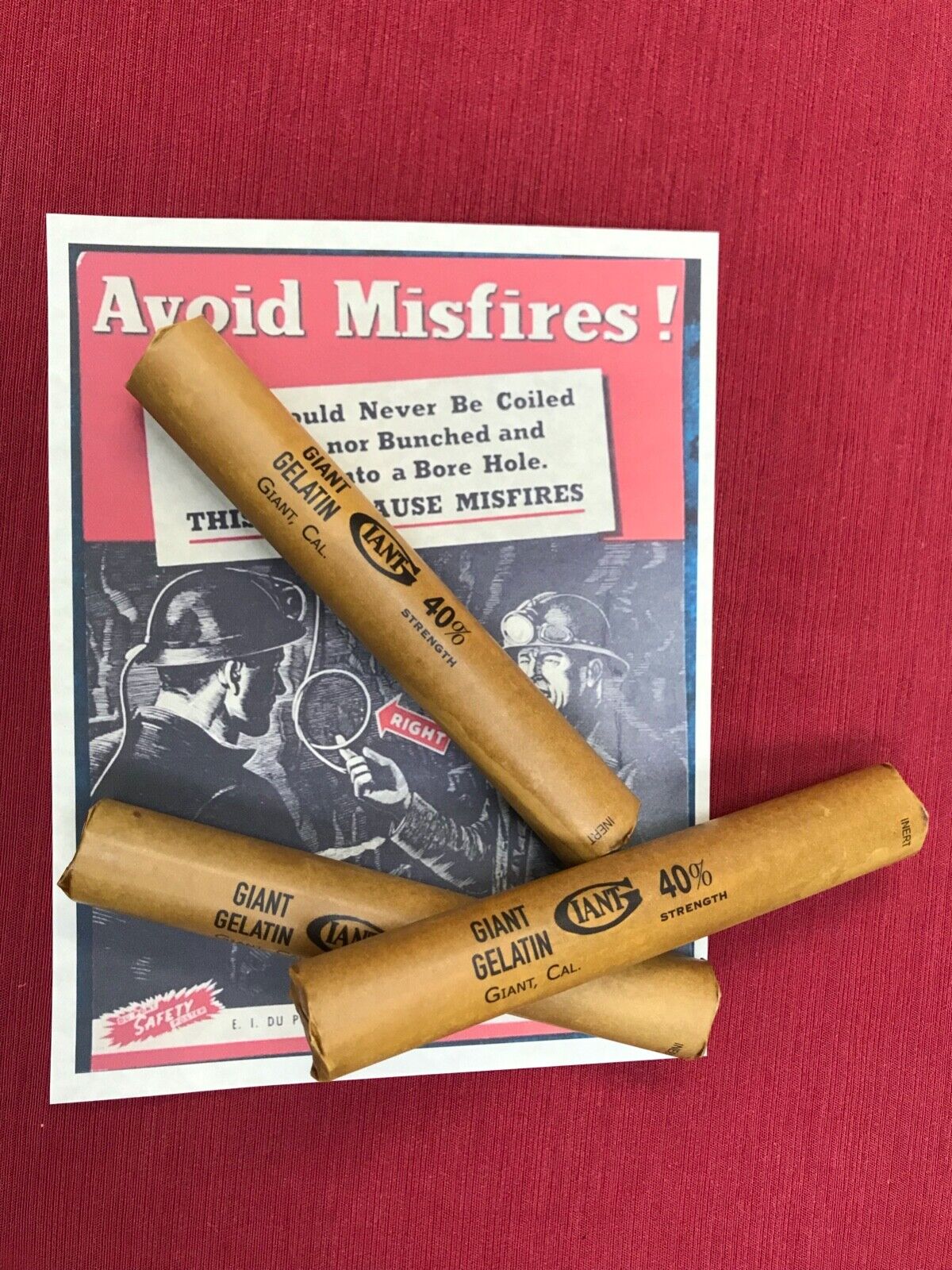 inert dynamite sticks, set of 3 with safety poster, replica airsoft mining