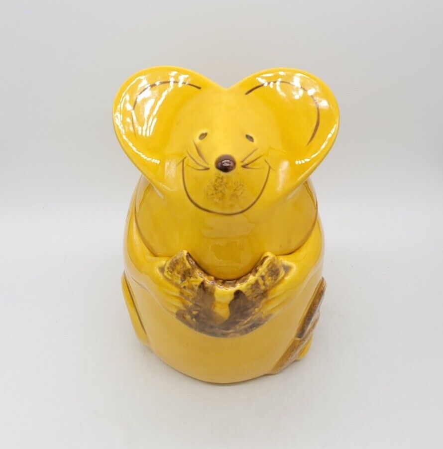 Vintage Cottagecore Yellow Mouse Eating Cookies Cookie Jar By Treasure Craft USA