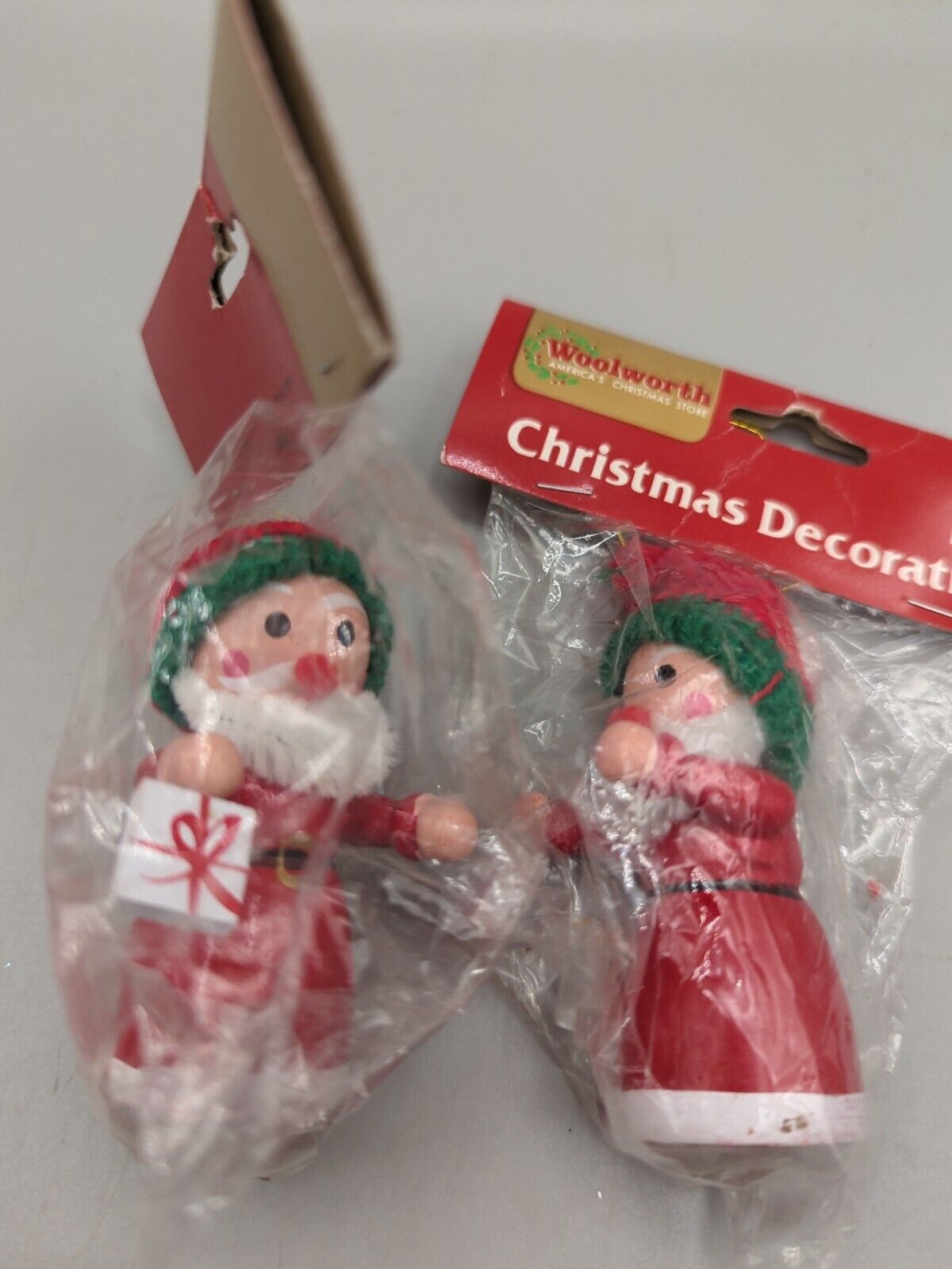 C2 Vintage 1970's Christmas Santa Claus Wooden Figurines Taiwan New Old Stock